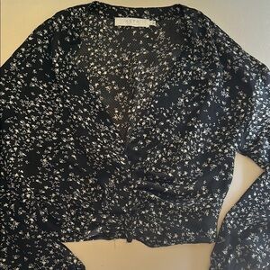 Astr Black Floral Women's Top